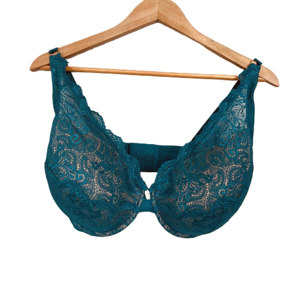 ThirdLove Size 38F Bra Teal Contour Plunge Underwire Padded Lace‎ NWOT